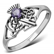 Celtic Knot Thistle Amethyst Genuine Stone Silver Ring, r541
